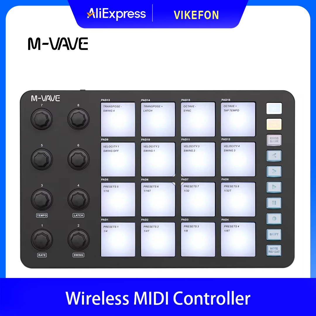 Midi Controller Pad - Contrôleur MIDI sans fil M-VAVE SMC-PAD,